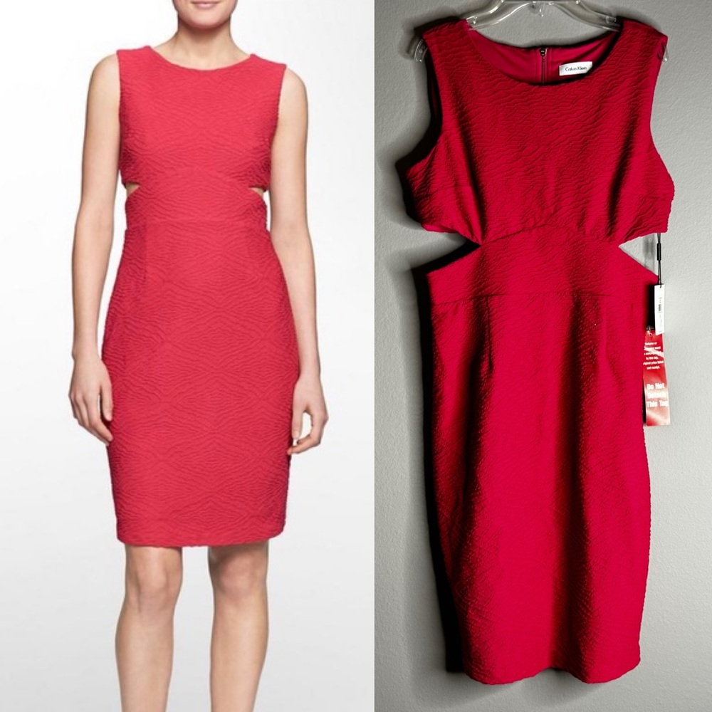 New Calvin Klein Fuchsia Textured Side Cutout Textured Sleeveless Dress Sz 8